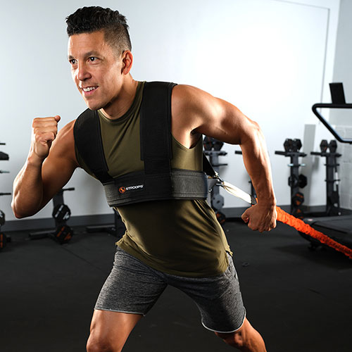 Stroops athlete pulling shoulder harness front view